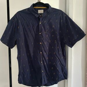 Navy button down shirt with Hawaiian dancer print